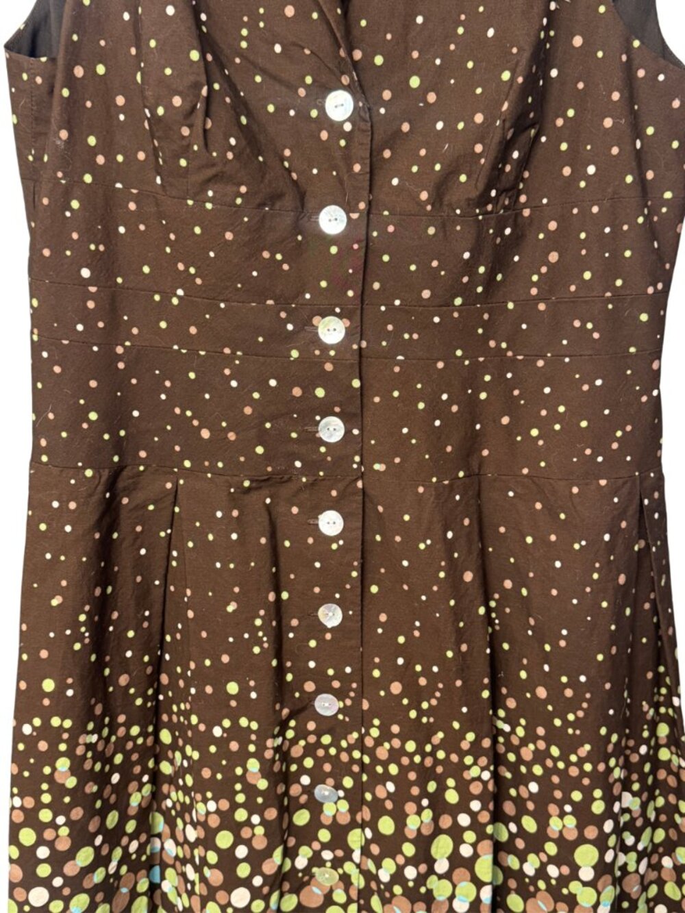 Vintage Inspired Brown Green Polka Dot Shirt Dress Button Front Midi Retro XL - Picture 3 of 8